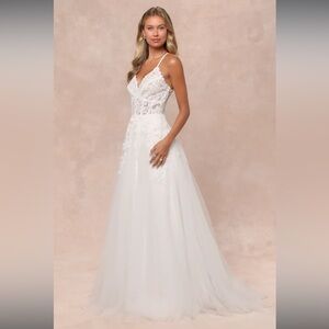 Glorious Luxury White Sheer Tulle Embroidered Beaded Maxi Dress